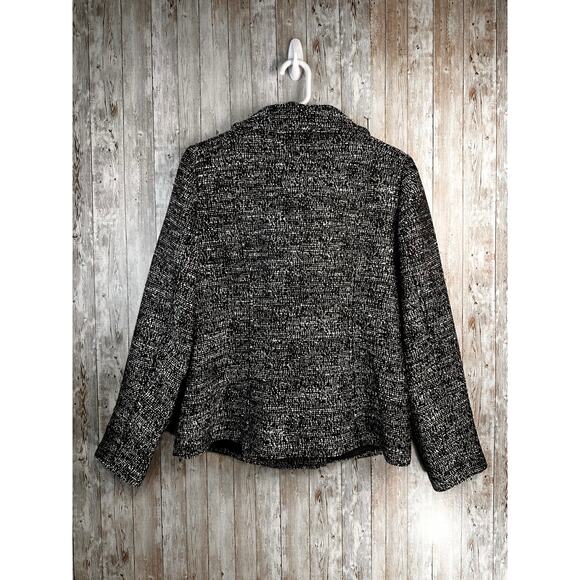 H&M Tweed Blazer Womens Pea Coat 10 Black White Tan Two Button Double Breasted - Picture 2 of 7